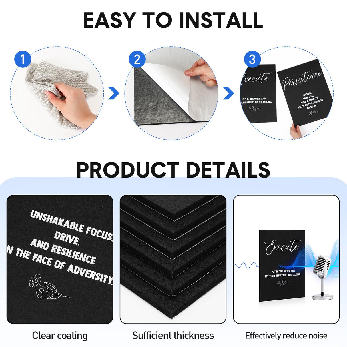 Coume 6 Pack Art Acoustic Panels 12" x 16" Inspirational Self Adhesive Soundproof Wall Panels Motivational Decorative Sound Absorbing Panels Studio Acoustic Treatment Home Decorations(Classic Style) Coume