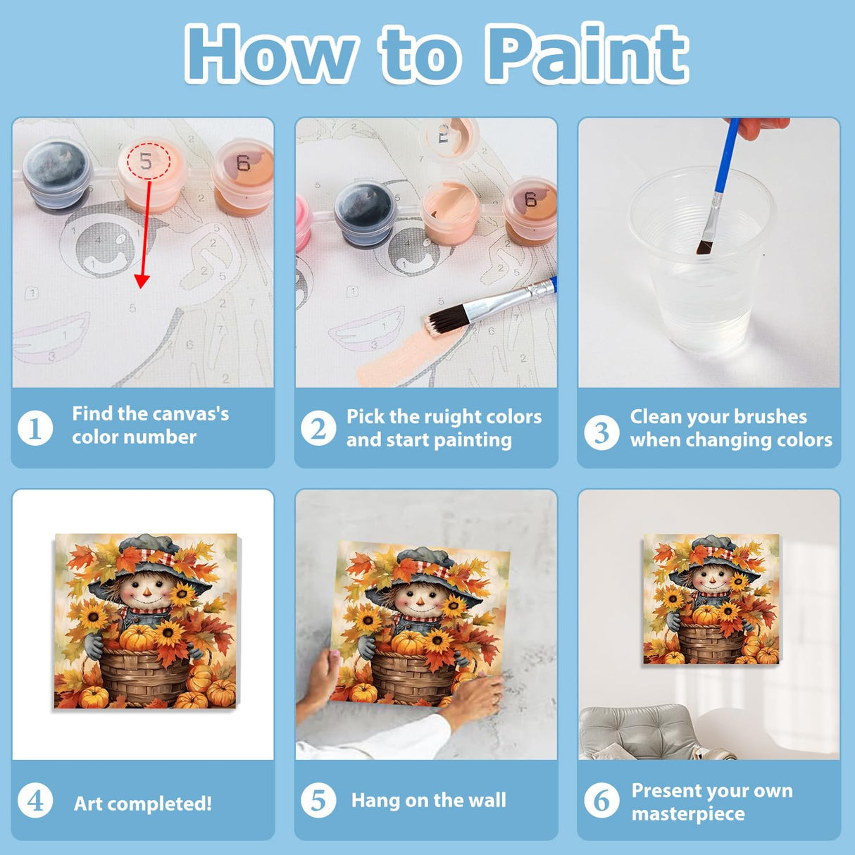 hkejoi Fall Paint by Numbers Kit for Adults Beginner, Fall Paint by Numbers with Frame and Easel, DIY Crafts Painting by Number for Gift Home Wall Decor 9.84x9.84 inch hkejoi