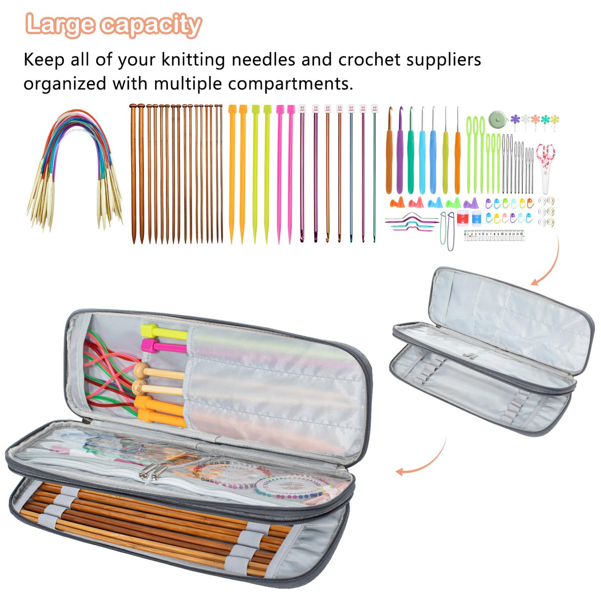 MYBAGZING Knitting Needles and Crochet Hook Organizer Case (Up to 14 Inches) for Knitting Accessories - Empty Case MYBAGZING