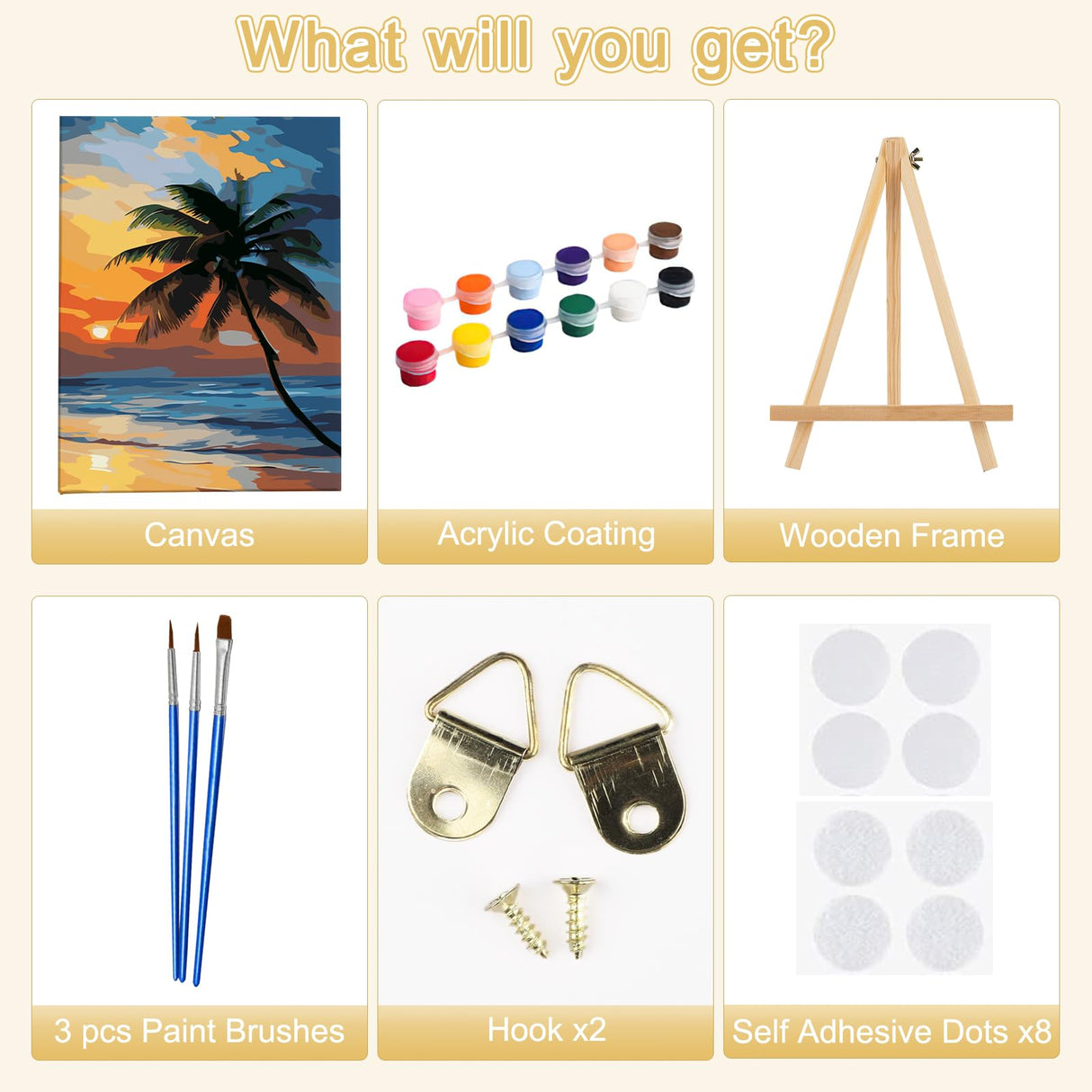 SENQAO Sunset Beach Paint by Number for Adults Framed Canvas, DIY Arts and Crafts for Adults Beginner with Wooden Easel, Paint Brushes, Acrylic Paint Set for Home Wall Decor 12x16inch SENQAO