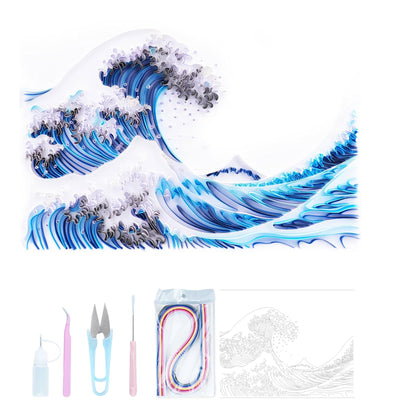 Uniquilling Quilling Kit Paper Quilling Kit for Adults Beginner, Handmade DIY Craft Quilling Paper Filigree Painting Kit Tools, Room Wall Art Decor Gifts, 16 * 20-inch Great Wave Off Kanagawa (Basic)