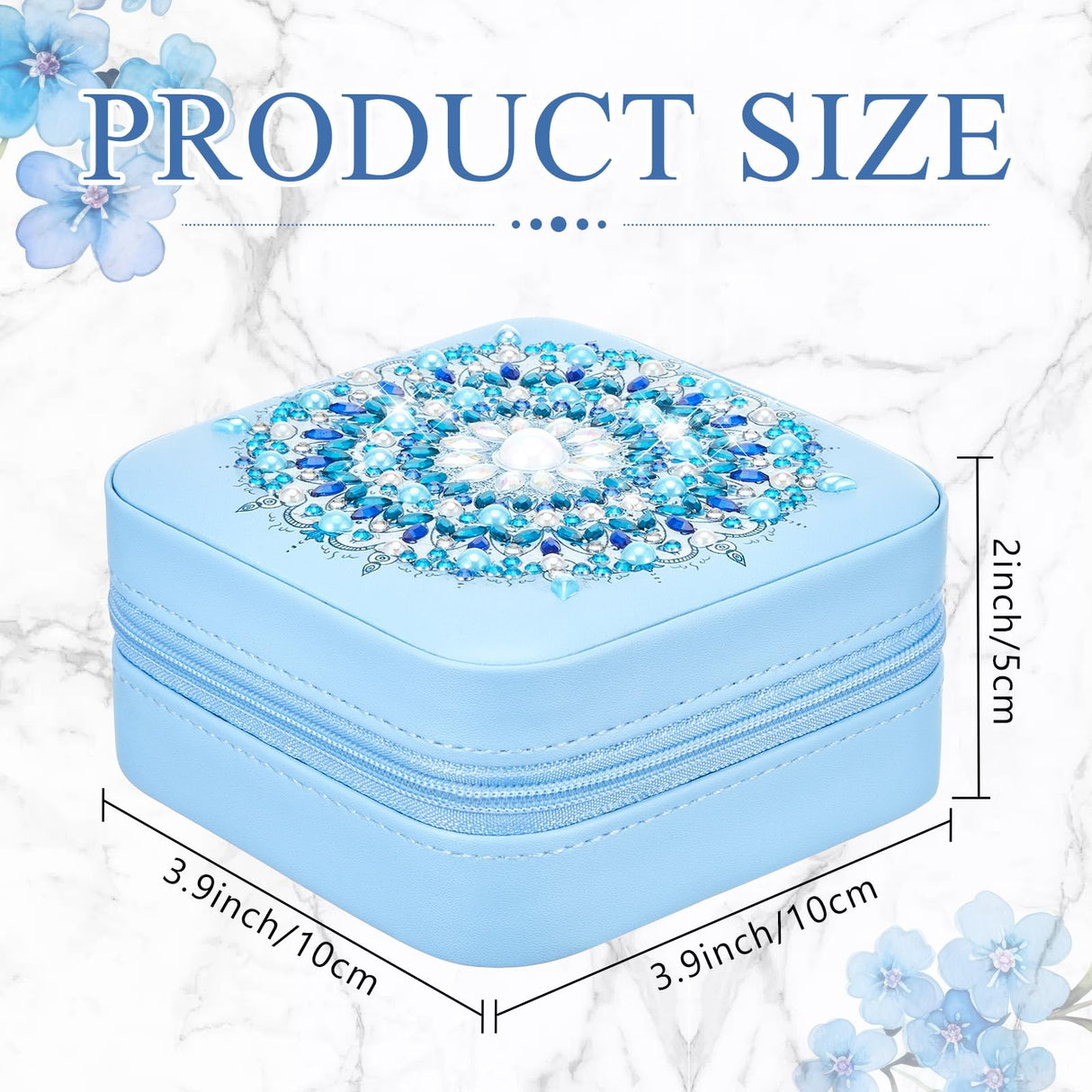 Hinly 2 Pcs Portable Diamond Painting Jewelry Storage Box Mandala Diamond Art Accessories Blue PU Leather Jewelry Ring Organizer Case Travel Jewelry Organizer Hinly