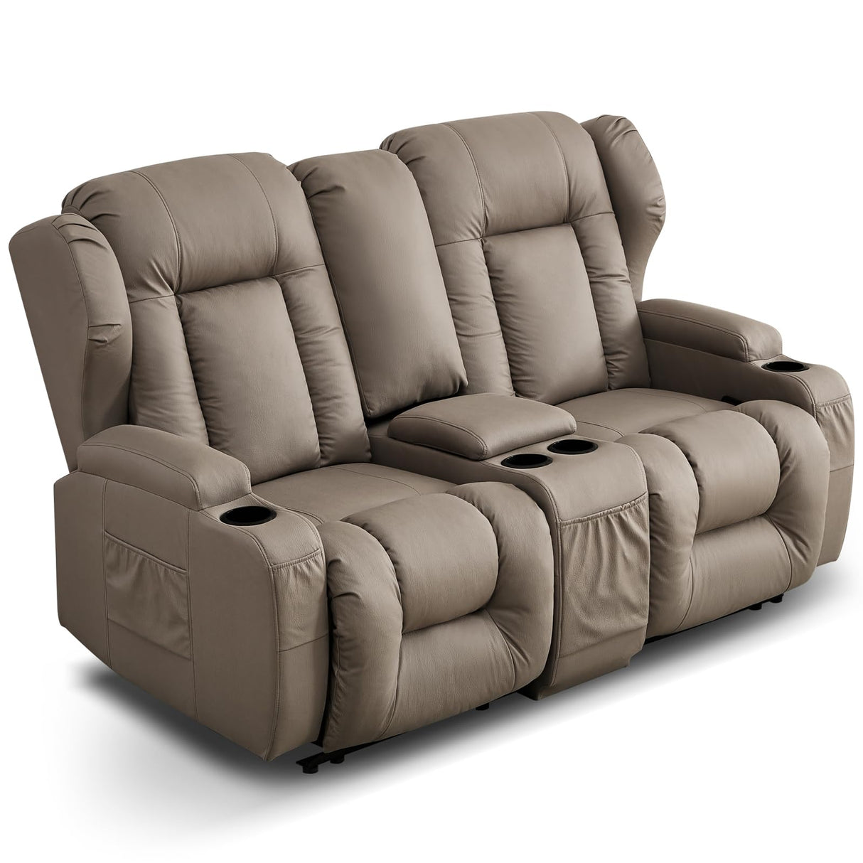 RV Loveseat Recliner with Console,Reclining Loveseat Sofa Wall Hugger Recliners for Small Spaces,Double Manual Recliner Couches with Cup Holders for Living Room Furniture (Fabric, Khaki) Generic