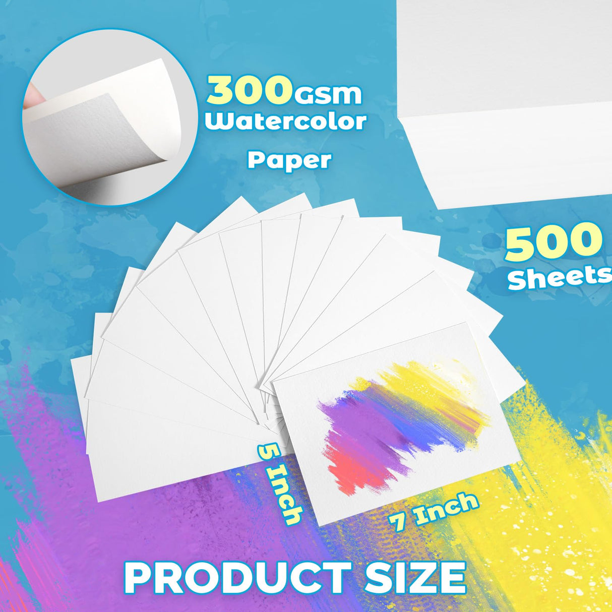 TOUNALKER 500 Pcs Watercolor Paper Bulk, White Cold Press Paper 300 GSM Watercolor Paper Pad Sketch Art Painting Paper for Kids Watercolorist Academy Students Beginning Drawing TOUNALKER
