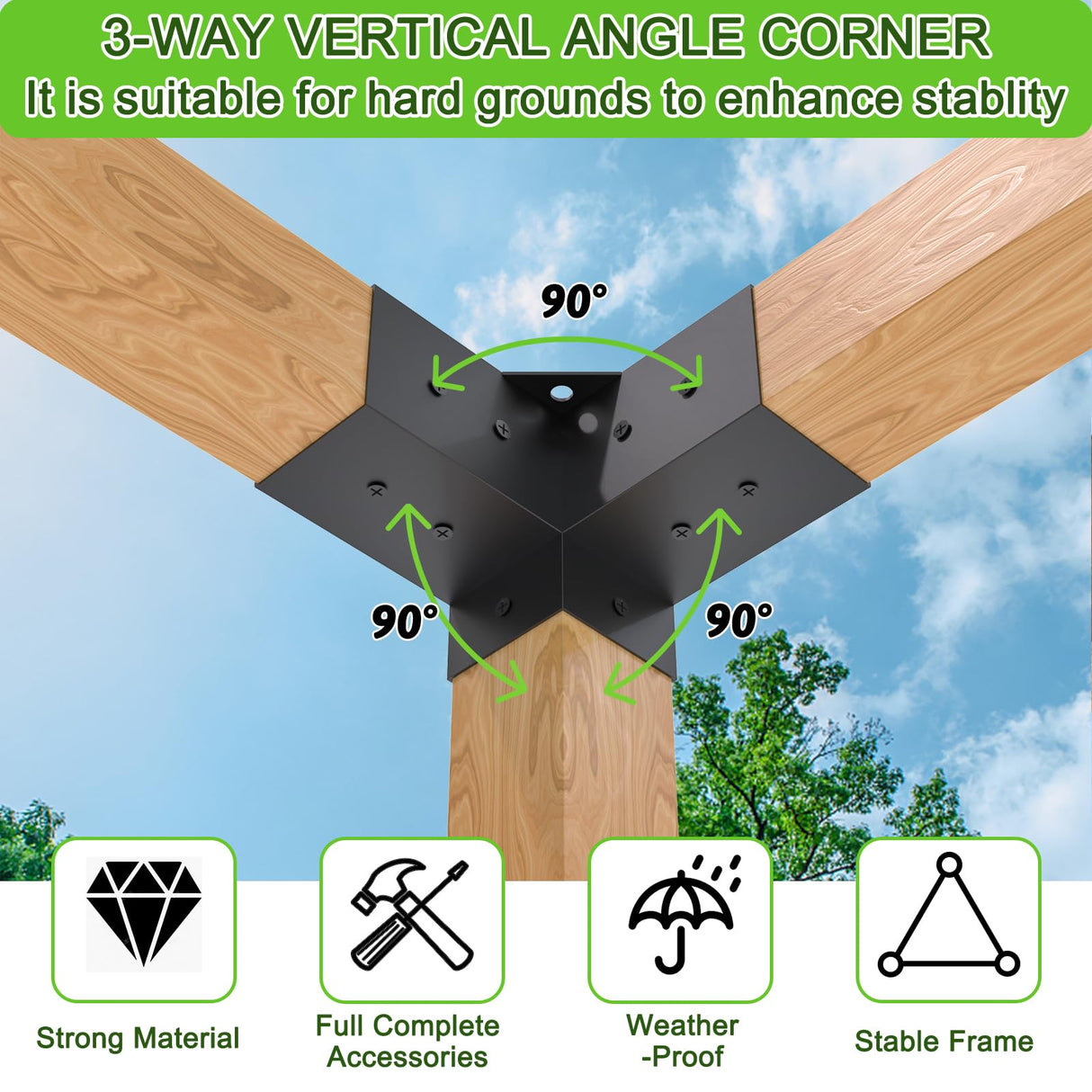 Pergola Brackets Kit 4x4(Actual: 3.5x3.5'') Pergola Kit with Brackets 3-Way Right Angle Corner Bracket Woodworks DIY Post Base Kitp Semoprus