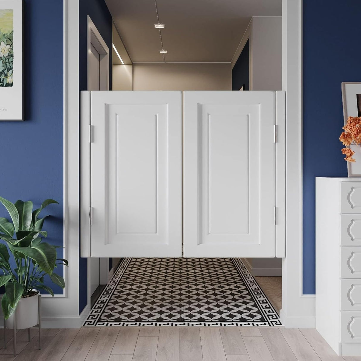 Swinging Doors Saloon Doors Interior Solid Wood Swing Door,Sturdy Cafe Saloon Door with Metal Hinges,Cowboy Swing Door for Stairs Bathroom Bedroom Balcony(White,Height 40"_Width 38") CIKE