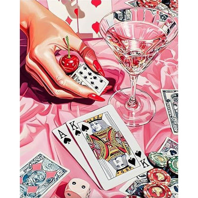 Paint by Numbers Kit for Adults Beginner Cocktail, Poker Adult Paint by Number Kits on Canvas, Pink DIY Acrylic Oil Painting by Numbers for Adults, Perfect for Home Wall Decor 16X20 Inch
