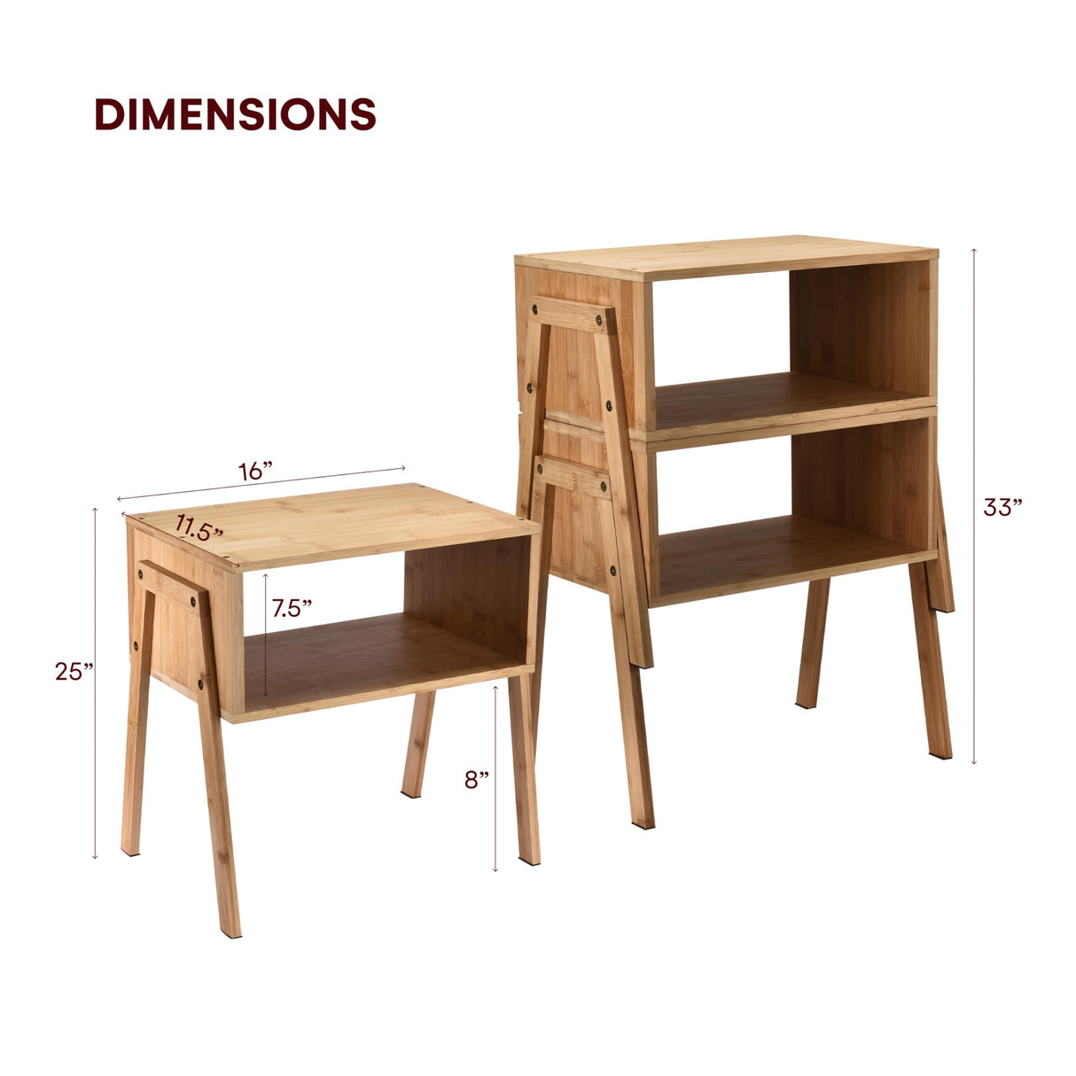 Vdomus Bamboo Stackable Nightstand Set of 2-16 inches Natural Wood Matching Side Table - Wooden Bedside Tables - Minimalist Low End Table Furniture for Living Room or Bedroom Mothers Day Gifts Vdomus