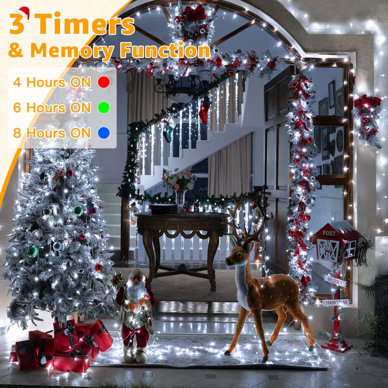 Ollny Christmas Lights Outdoor 800LED 262FT, Cool White Plug in Fairy Lights with Remote, 8 Modes Waterproof Timers Dimmable LED String Lights for Indoor House Outside Bedroom Patio Balcony Ollny