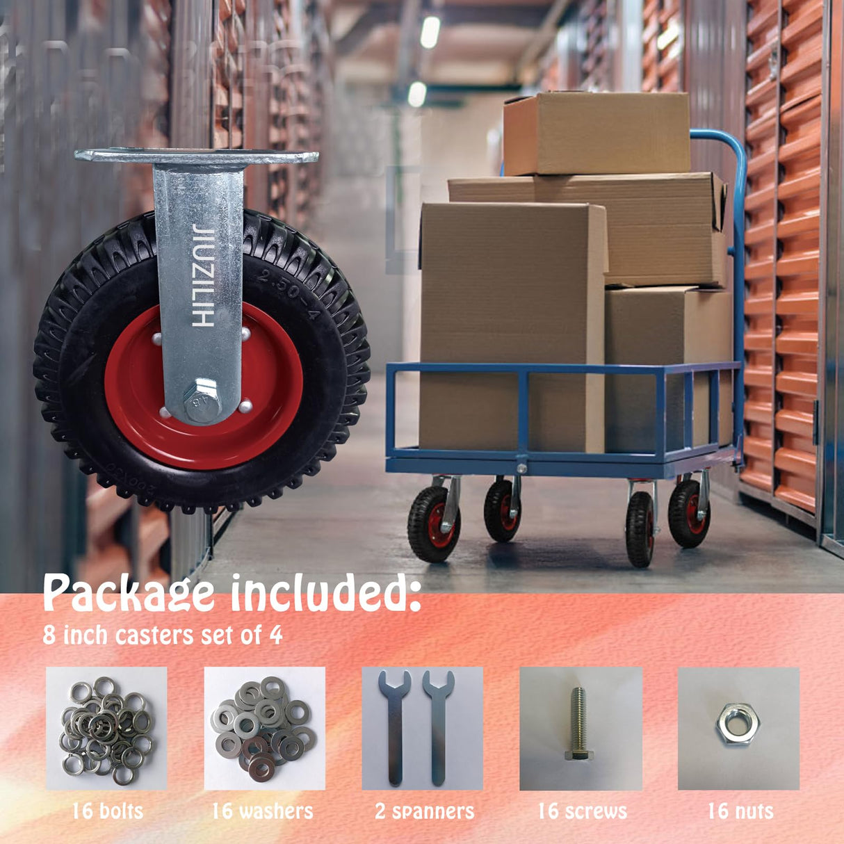 8" Caster Wheels Outdoor Caster Wheels Heavy Duty Caster Wheels Set Of 4 (2 Swivel & 2 Fixed) Large Rubber Castor Wheels Sets 4 With Screws JIUZILIH