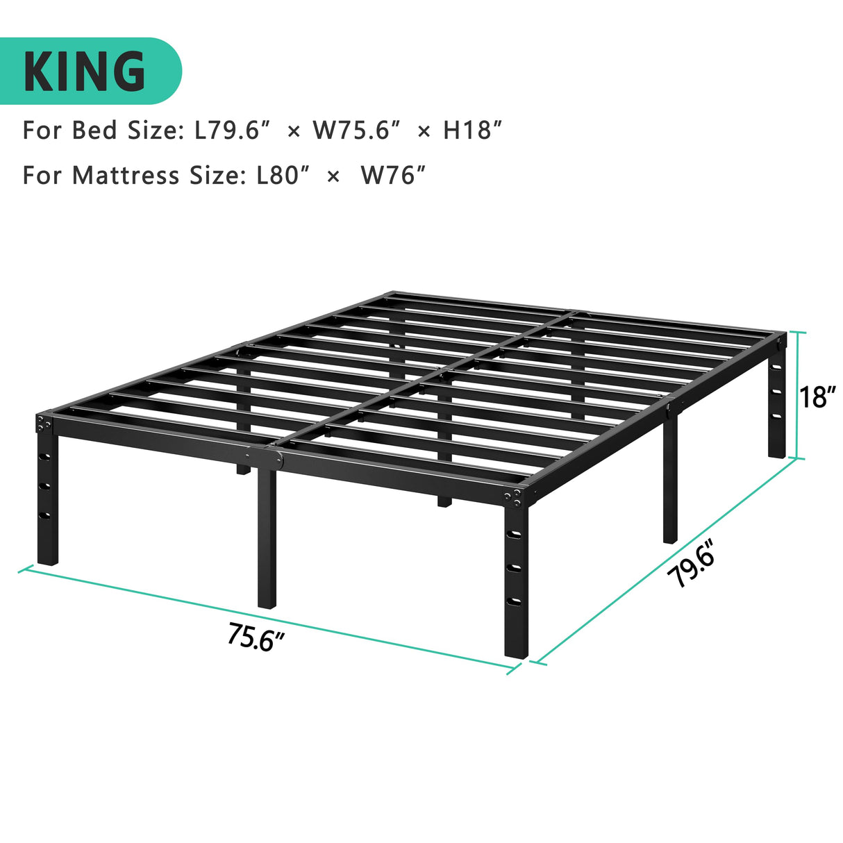 HLIPHA Metal Platform Bed Frame 18 Inch Tall,No Box Spring Needed,King Size Bed with Heavy Duty Strong Support Slats,Easy to Assemble,Black HLIPHA