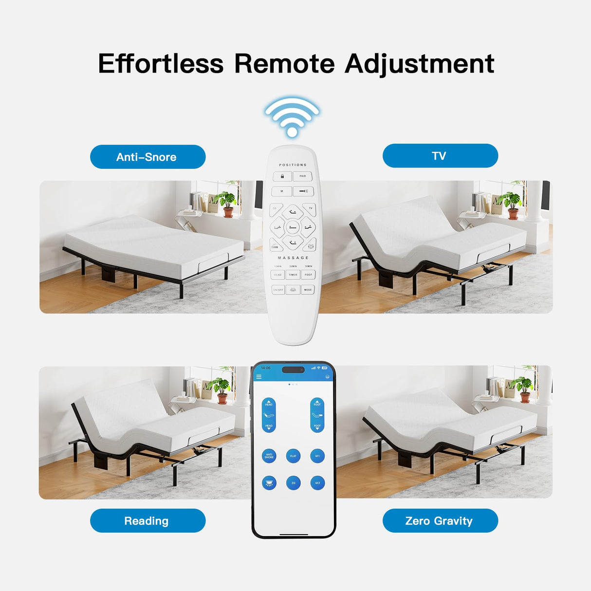 Pipishell Split King Adjustable Bed Frame with Massage, Electric Bed Base with App-Controlled, Head & Foot Incline, 4 USB Ports, LED Under-Bed Lighting, 4 Leg Height Options Pipishell