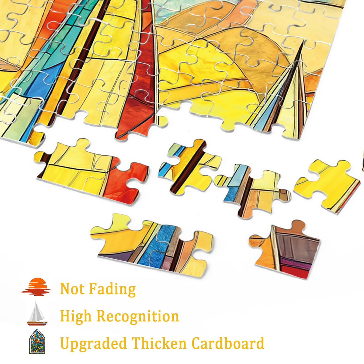 Stained Glass Sailboat Sunset Puzzle for Adults 1000 Pieces, Colorful Landscape Jigsaw Puzzle, Ocean Sea Ship Challenging Puzzle BBOLDIN