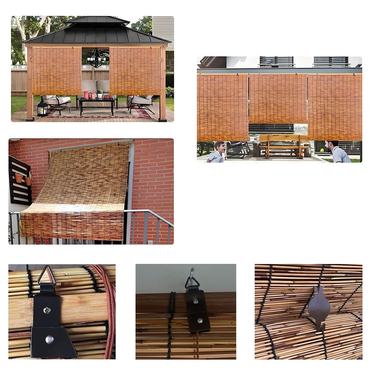 Blackout Bamboo Blinds, Outdoor Bamboo Roll-up Shades,Waterproof Cordless Roller Shades Natural Retro Roll-up Reed Shade with Lifter, for Home Patio Porch(72" W x 72" H) WoodArtSupply