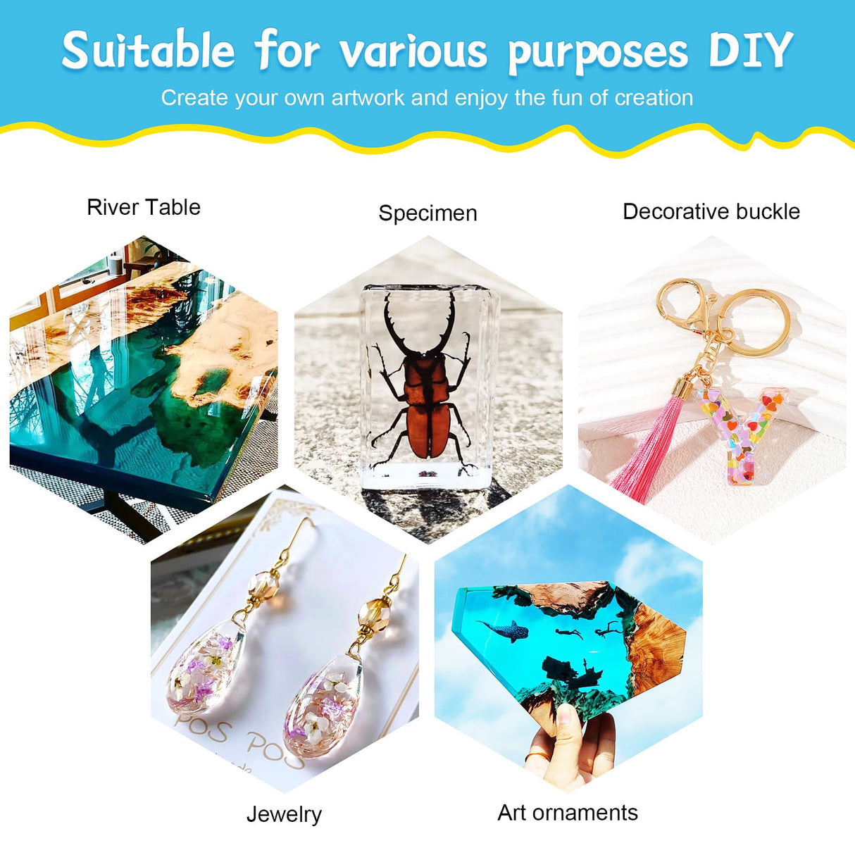 Clear Epoxy Resin, Bubble Free, Table Top, Art, Craft, Jewelry Casting, DIY, Tumblers & Wood, Food Safe, Heat & UV Resistant - 2 Part Resin Kit (16 Ounces) Crisbaiyart