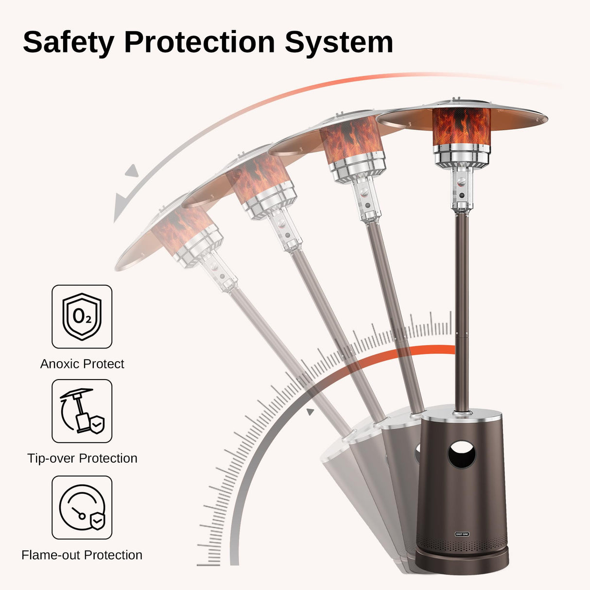 EAST OAK 50,000 BTU Patio Heater with Sand Box, Table Design, Double-Layer Stainless Steel Burner, Wheels, Triple Protection System, Outdoor Heater for Home and Residential, Pinecone EAST OAK