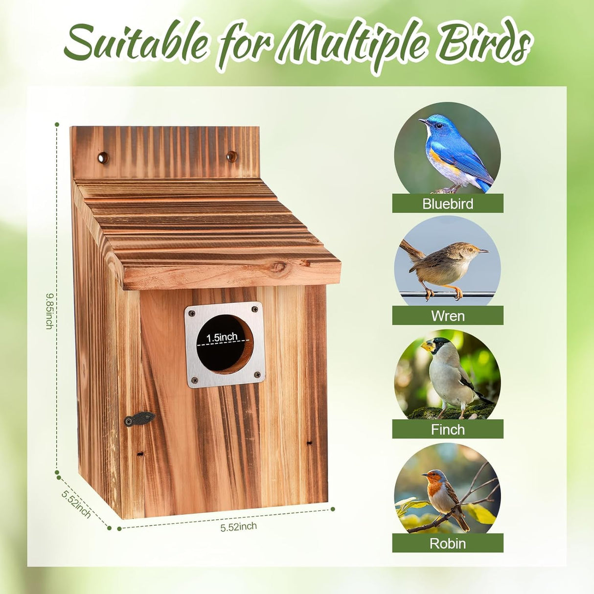4-Piece Outdoor Bird House Set, Bird Houses for Outside with Metal Guards, Safety Locks, Flight Slots, & Ventilation, Bluebird Houses with 1-1/2" Entrance for Bluebirds, Wrens, Finches JZTKQTM