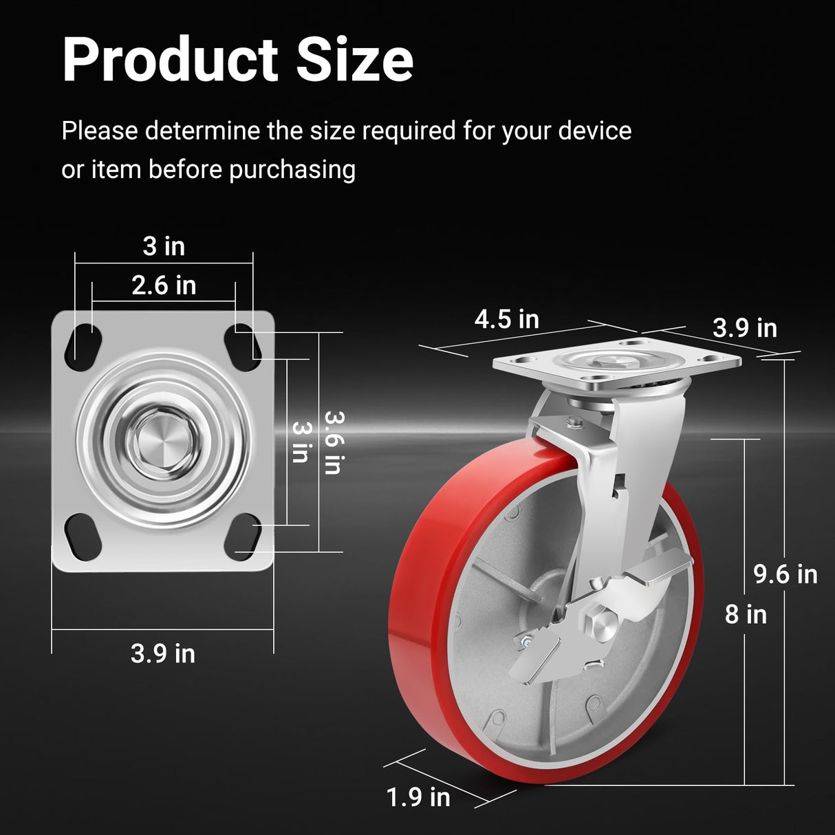 Nefish 8 Inch Heavy Duty Industrial Grade Casters Wheels, Aluminum Core PU Castor Set of 4, Durable Plate Swivel Casters with Brake 6000 LBS, Anti-Corrosion Wheels for Industrial, Equipment Nefish