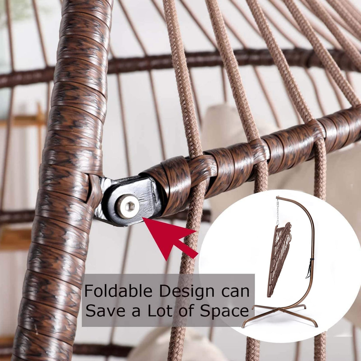 NICESOUL Swing Egg Chair with Stand Indoor Outdoor, Comfy Rattan Patio Basket Hanging Chair with Cushion & Pillow, 350lbs Weight Capacity Egg Hammock Chairs with Base for Bedroom Balcony, Brown NICESOUL