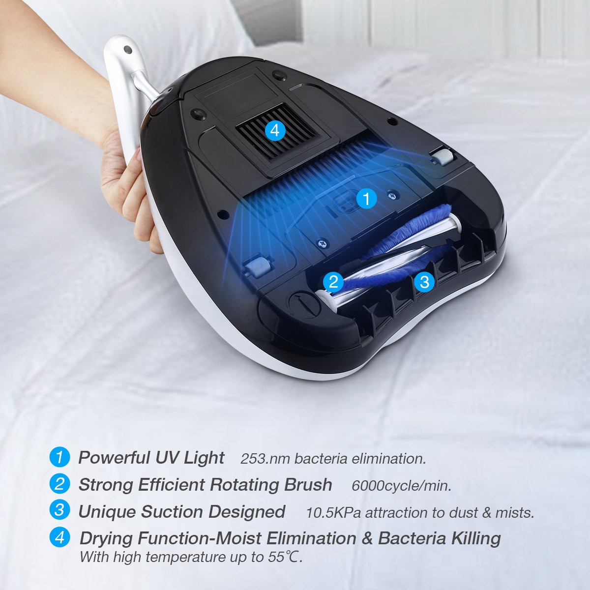 Housmile Bed Vacuum Cleaner Special-Purpose Mattress Vacuum Cleaner with Powerful Suction Upgraded Handheld UV Vacuum Effective Cleaning Bed Sheet, Pillow, Quilt, Sofa, Blanket, Carpet Housmile