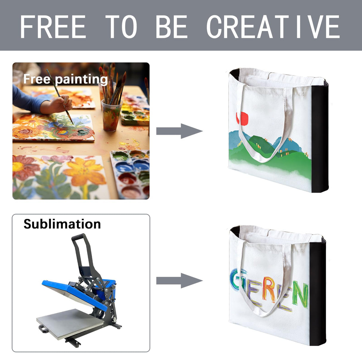 OKBA Sublimation Tote Bags, blank polyester shopping canvas tote bags side black for DIY Crafting and Decorating (5) OKBA