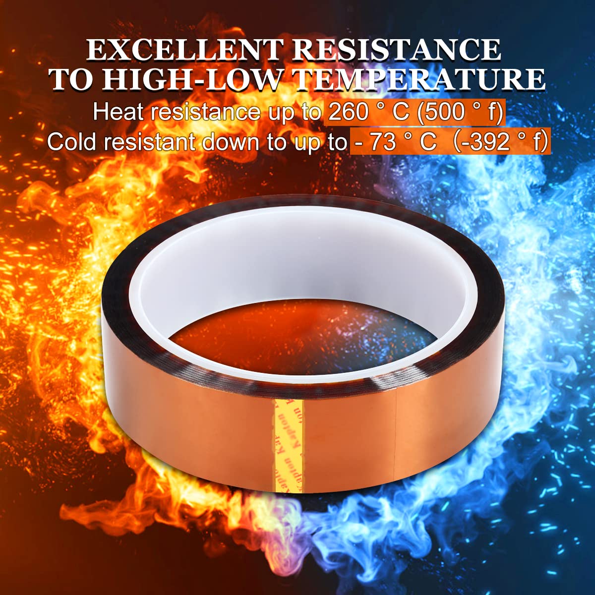 CoYlBod Polyimide Film Adhesive Tape High Temperature Tape 1 inch (25.4mm) X 36 Yds,No Residue Heat Resistant Tape for Sublimation, Masking, 3D Printing, Electric Task, Soldering CoYlBod