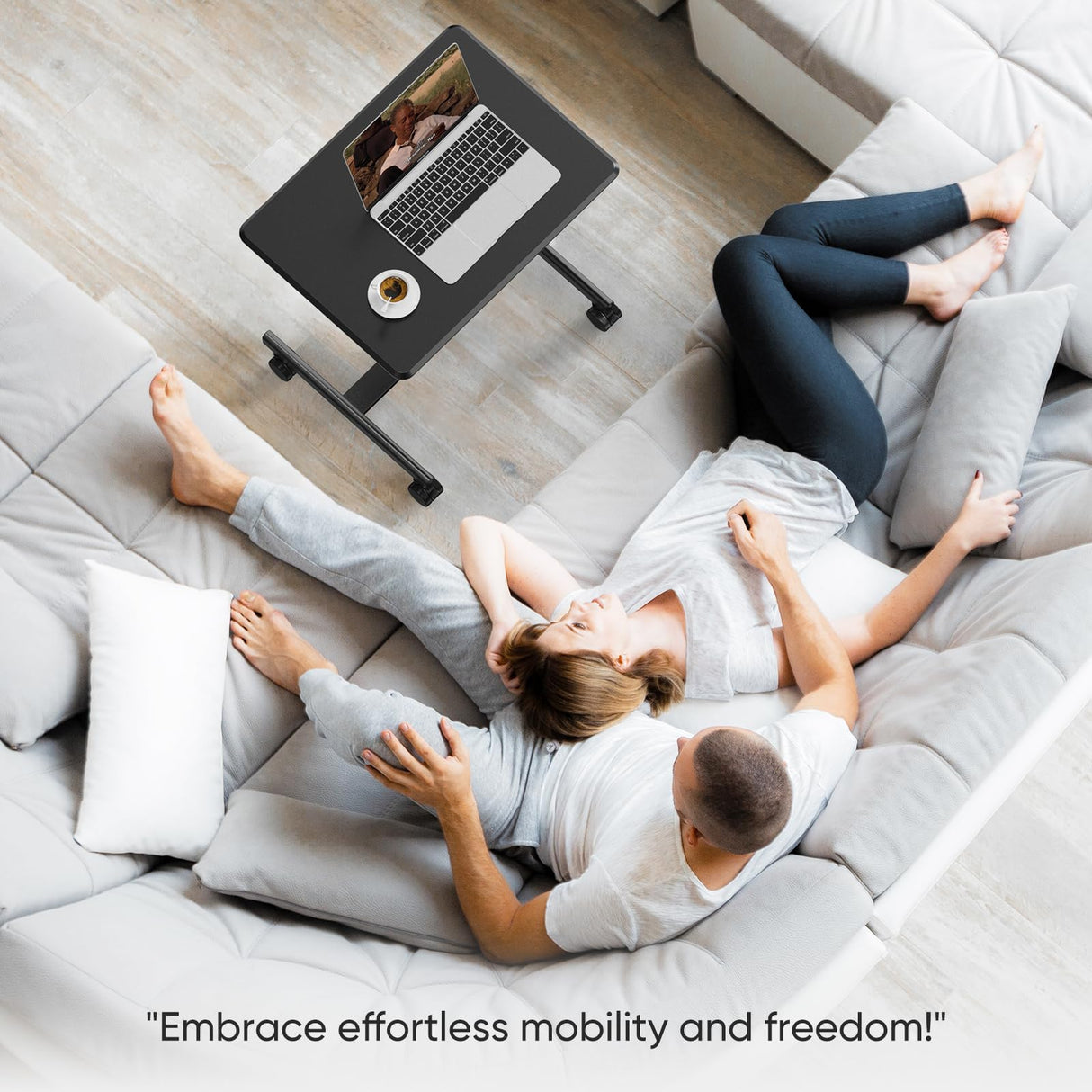 Sweetcrispy Mobile Small Standing Desk - Sit Stand Portable Rolling Laptop Desk with Lockable Wheels, Adjustable Height Computer Workstations, Modern Black Sweetcrispy