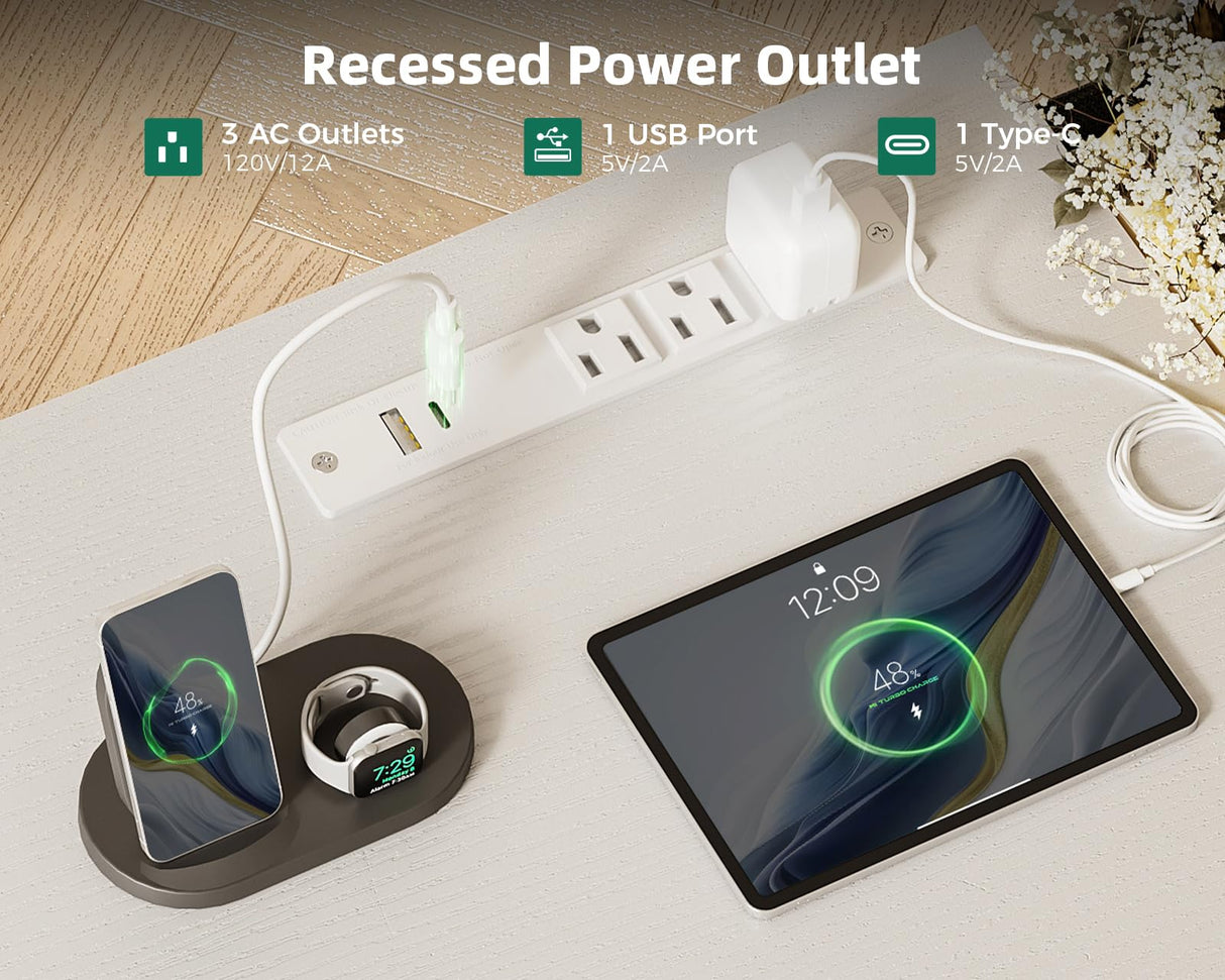 ODK Computer Desk - 40 Inch Office Writing Desk for Home, Student Study Desk with Storage Bag, Headphone Hook & Power Outlets, Modern Simple Table for Bedroom, White ODK