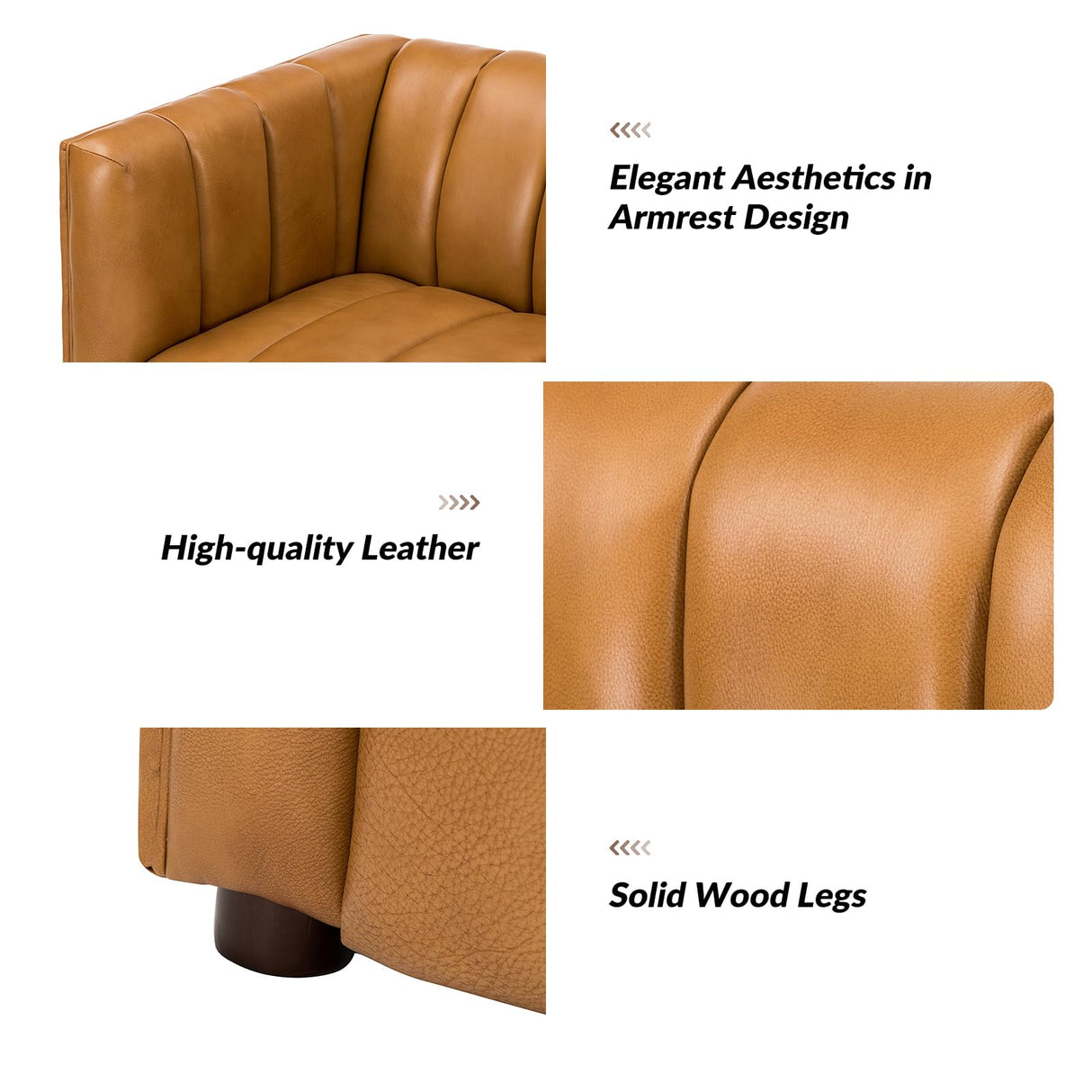 HULALA HOME 83" Genuine Leather Sofa, Sofa Leather for Living Room, 3 Seater Sofa Couch Top Layer Leather Large Sofa Furniture with Channel Tufted Seat Back & Square Arms (Camel) HULALA HOME