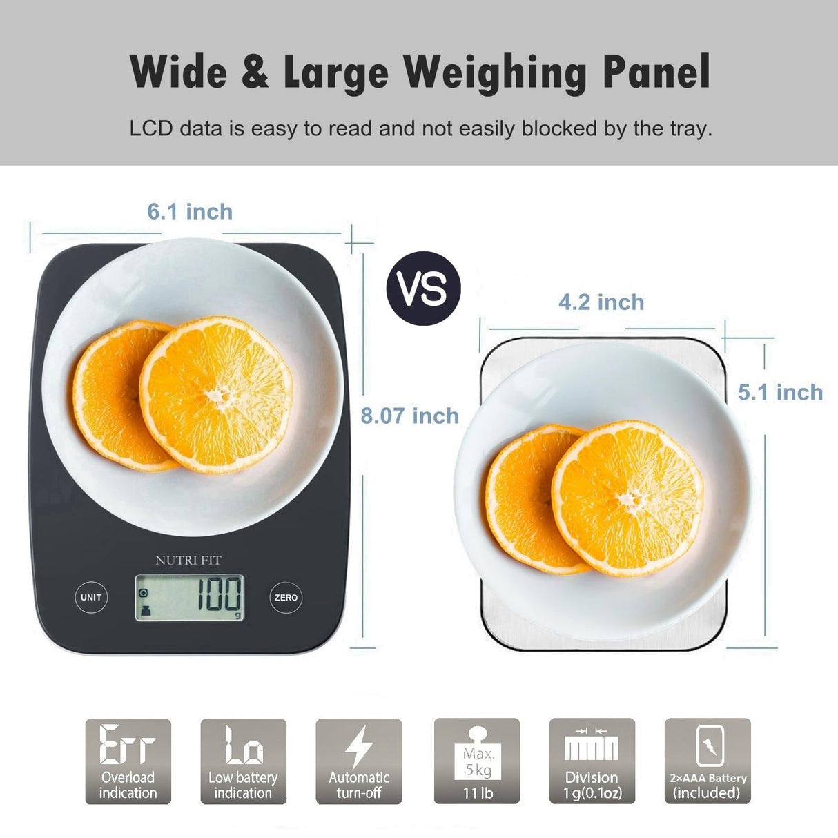 NUTRI FIT Digital Food Scale, 11lb Kitchen Scale Digital Weight, Cooking Scale for Food Ounces and Grams, 4 Units with 0.1oz/1g Precision, LCD Display with Tare Function NUTRI FIT
