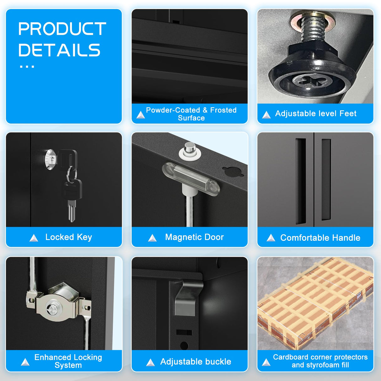 Maemttes 72" Metal Storage Cabinet with Doors and Shelves, Tall Garage Cabinets Lockable File Cabinet, Heavy-Duty Locker Cabinet Tool Cabinets for Garage, Office, Home, Kitchen (Black) Maemttes