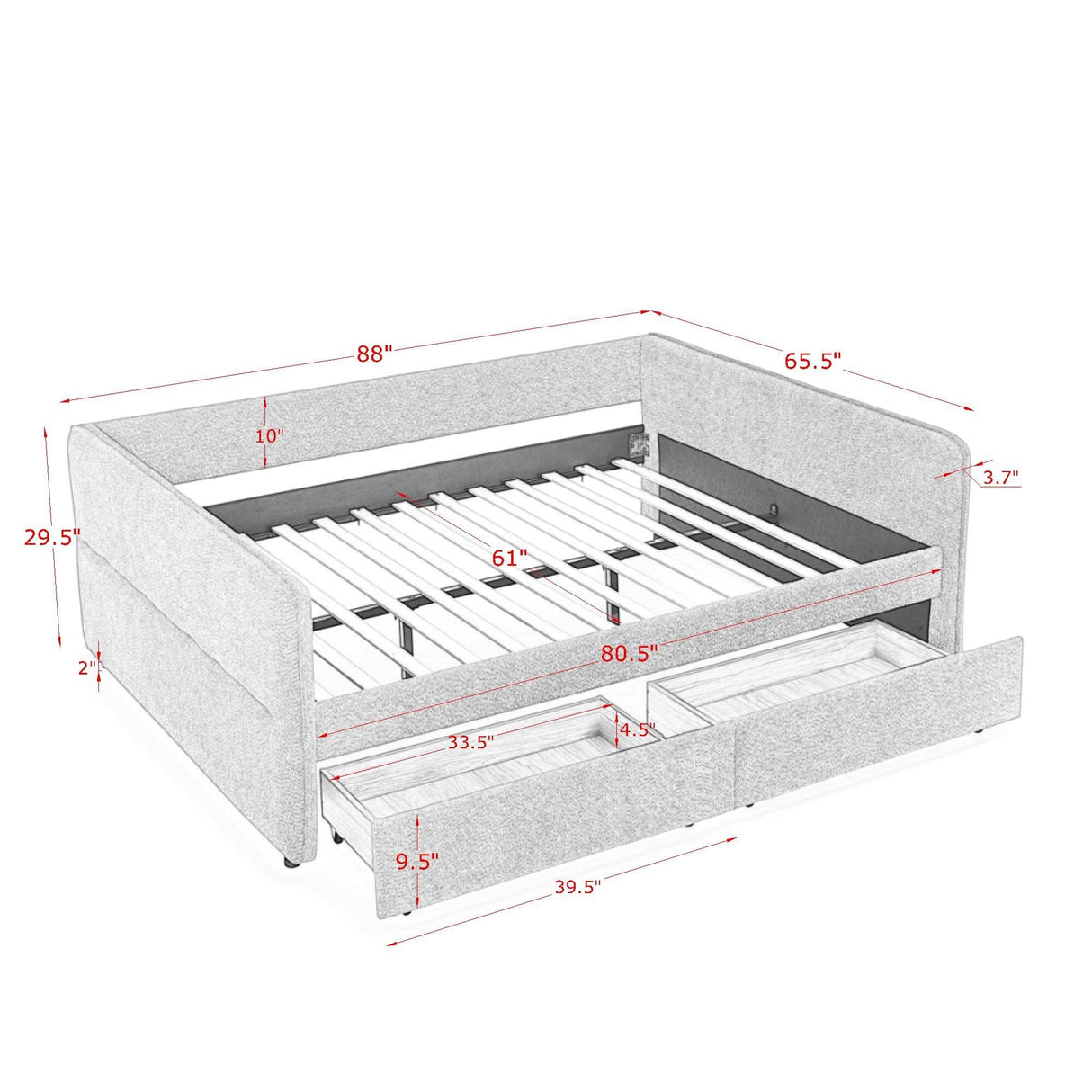 KEIKI Queen Size Boucle Upholstery Daybed with 2 Drawers, Modern Style Tufted Corner Sofa Bed Frame with Solid Wooden Slats, Easy Assembly, No Box Spring Required, for Living Room, Bedroom, Beige KEIKI