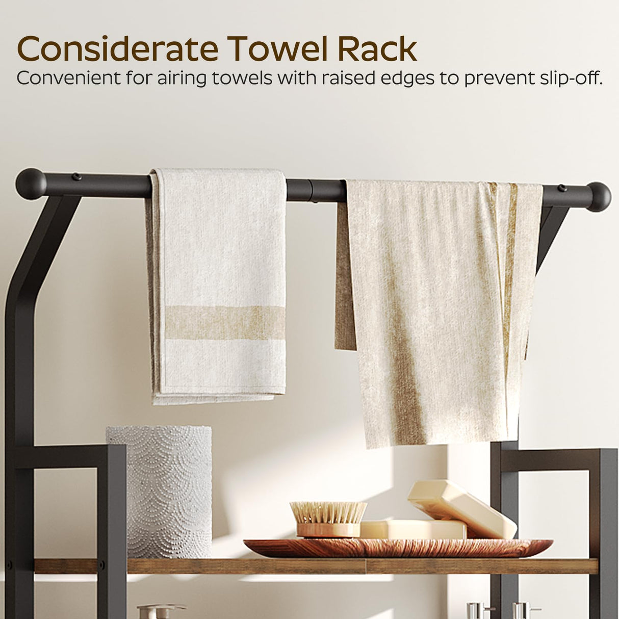 YATINEY Over The Toilet Storage, 2-Tier Bathroom Organizer Shelves with Hooks, Multifunctional Vertical The Toilet Shelf Storage Rack for Bathroom, Rustic Brown and Black TR01BR YATINEY