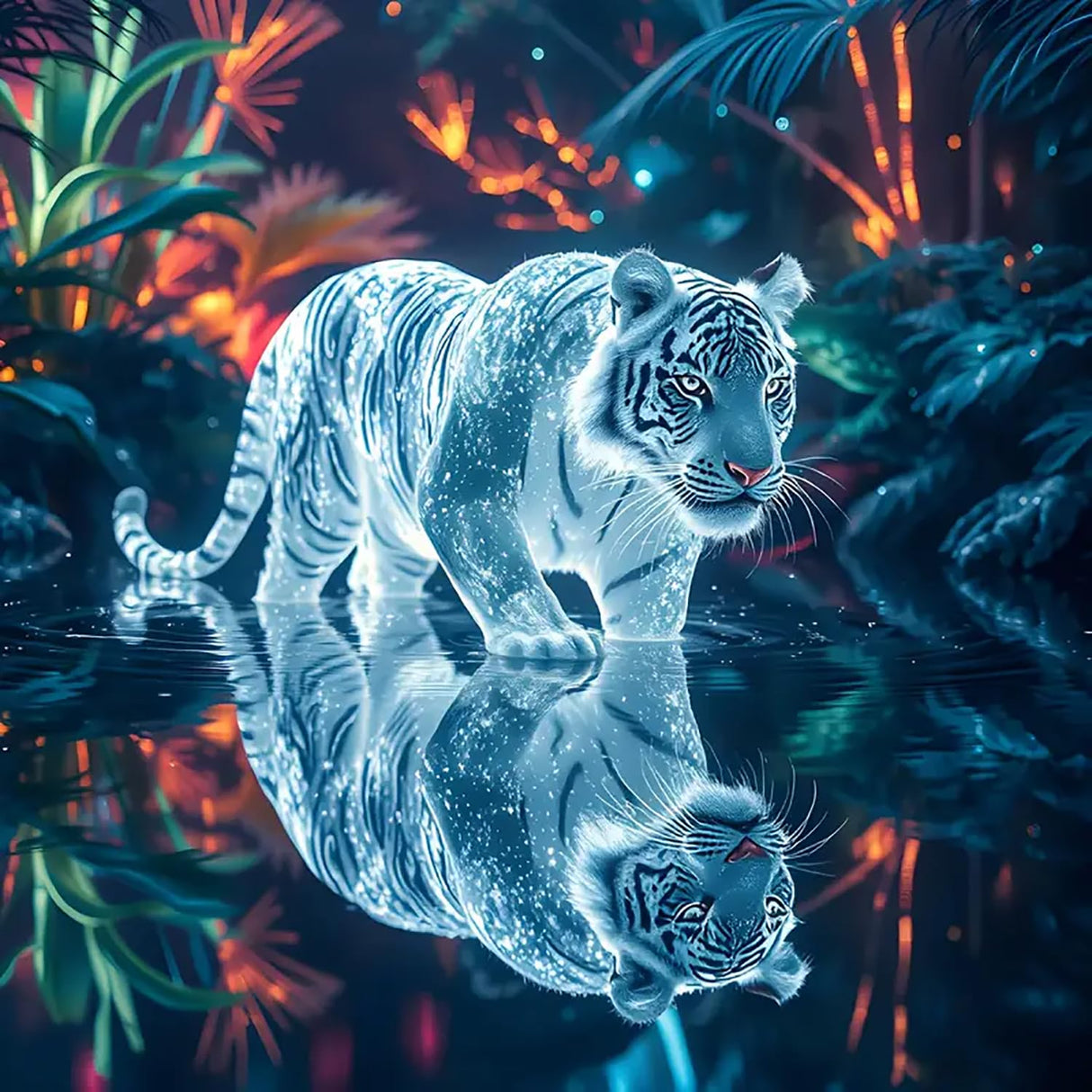 5D Diamond Painting Kits for Adults Beginners,Tiger Lake Diamond Art Kit,DIY Full Round Drill Diamond Dot Gem Art Kits for Adults,Home Wall Decor 13.78x13.78 Inch Acelii