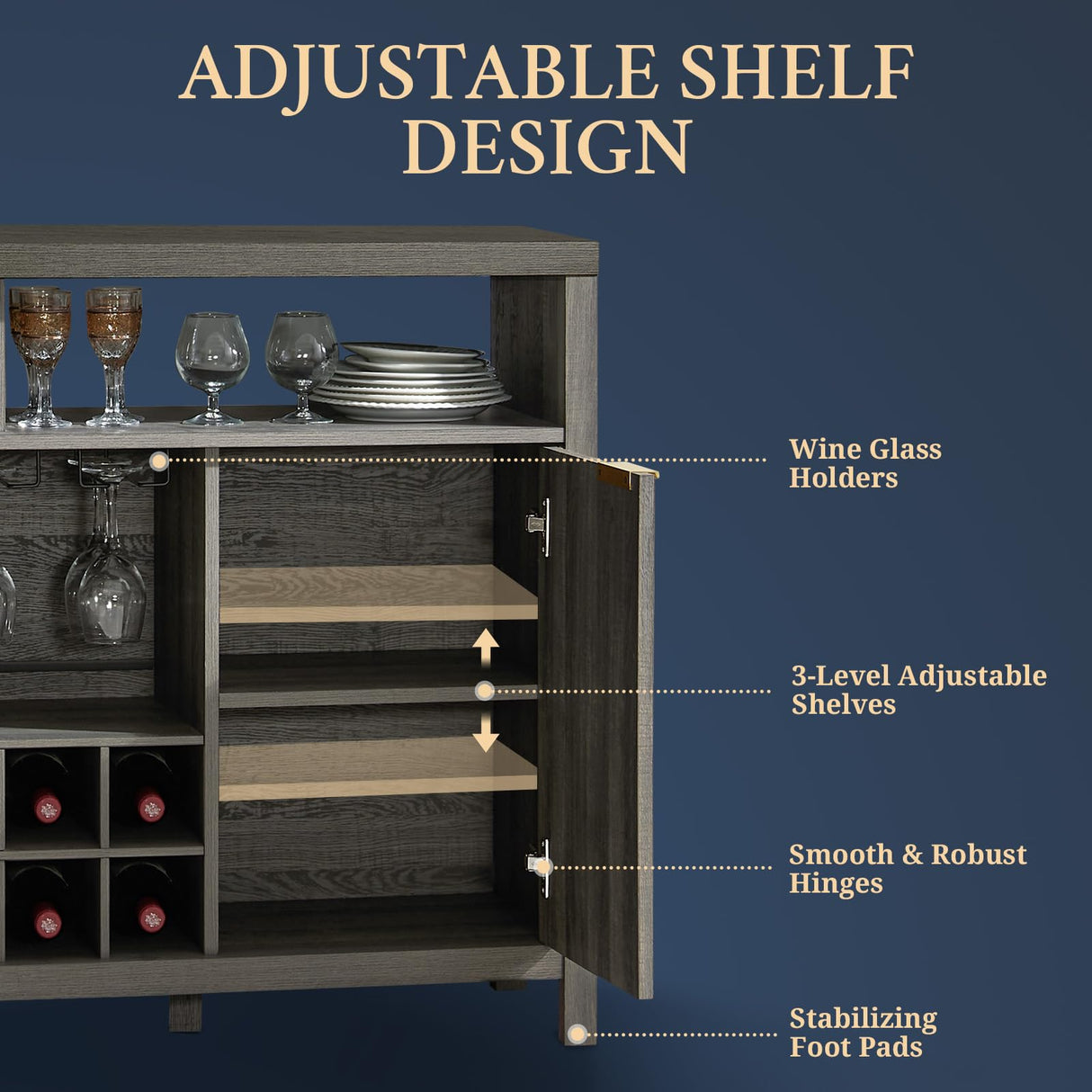 Oxford Wine Bar Cabinets with Storage - 51" Sideboard Buffet Cabinet for Home, 32.8" Tall Liquor Bar Cabinet for Kitchen (Midnight Oak) OAKHAM HOME