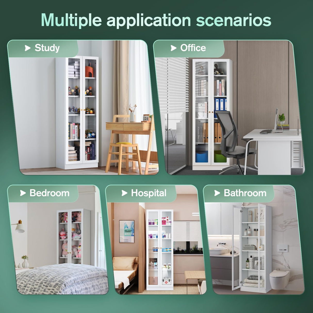 IRONMIX 70.87 Inch Tall White Enclosed Bookshelf with Acrylic Door and Adjustable Shelves IRONMIX