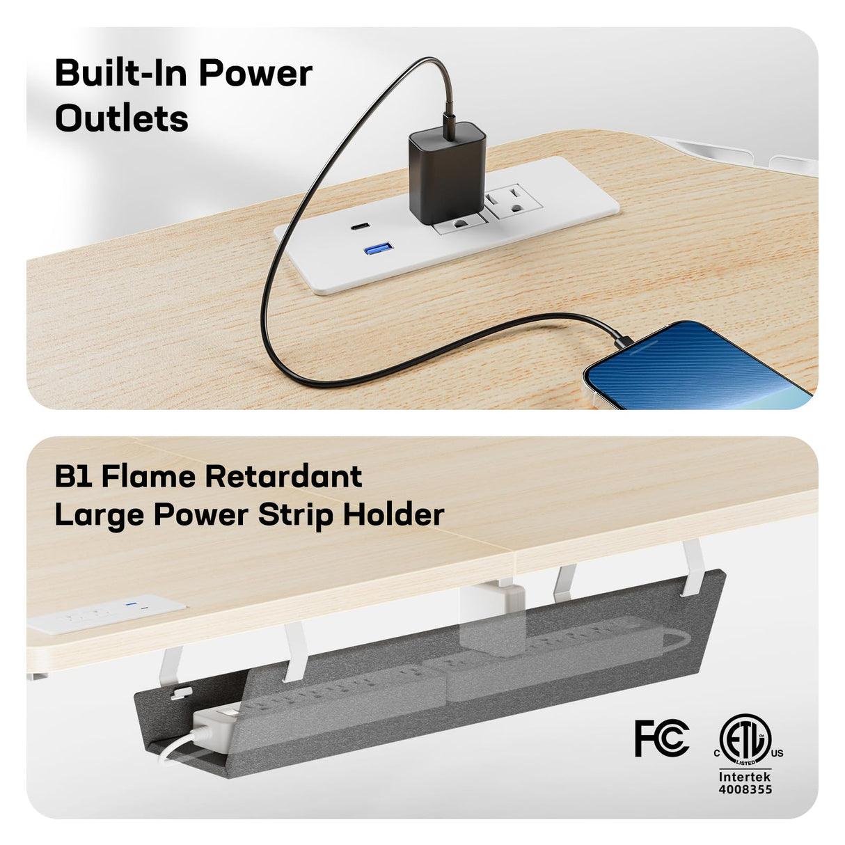 HUANUO 63″ Dual Motor L-Shaped Standing Desk, Built-in Power Outlets, Electric Height Adjustable Corner Computer Desk, Large Power Strip Holder, Sit Stand Up Desk with 3 Preset Heights, Natural Wood HUANUO