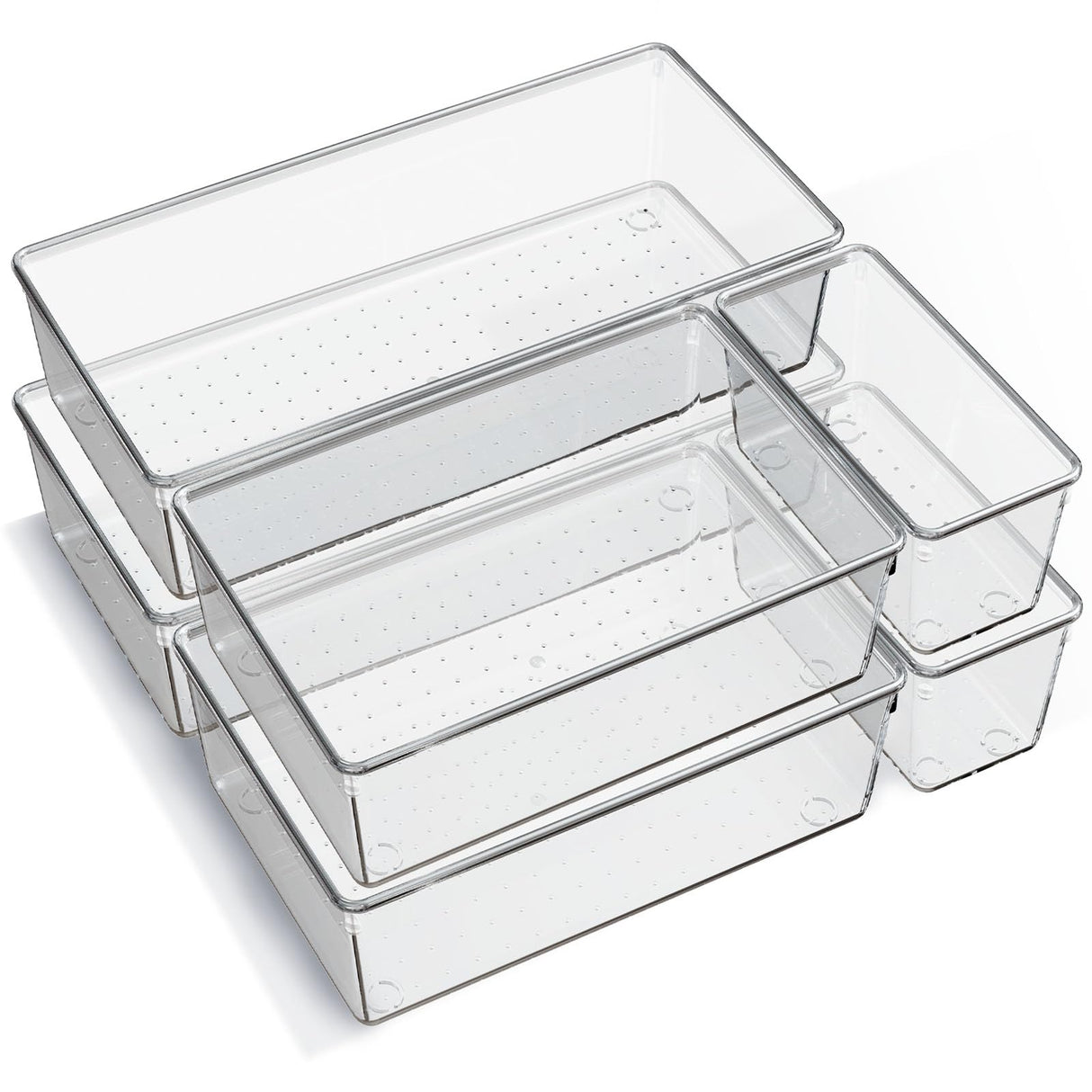 6 Pack Large Clear Plastic Drawer Organizer Trays, Acrylic Kitchen Drawer Organization and Storage Dividers, Non-Slip Storage Bins for Makeup, Kitchen Utensils, Bathroom, Jewelries and Office Desk Criusia