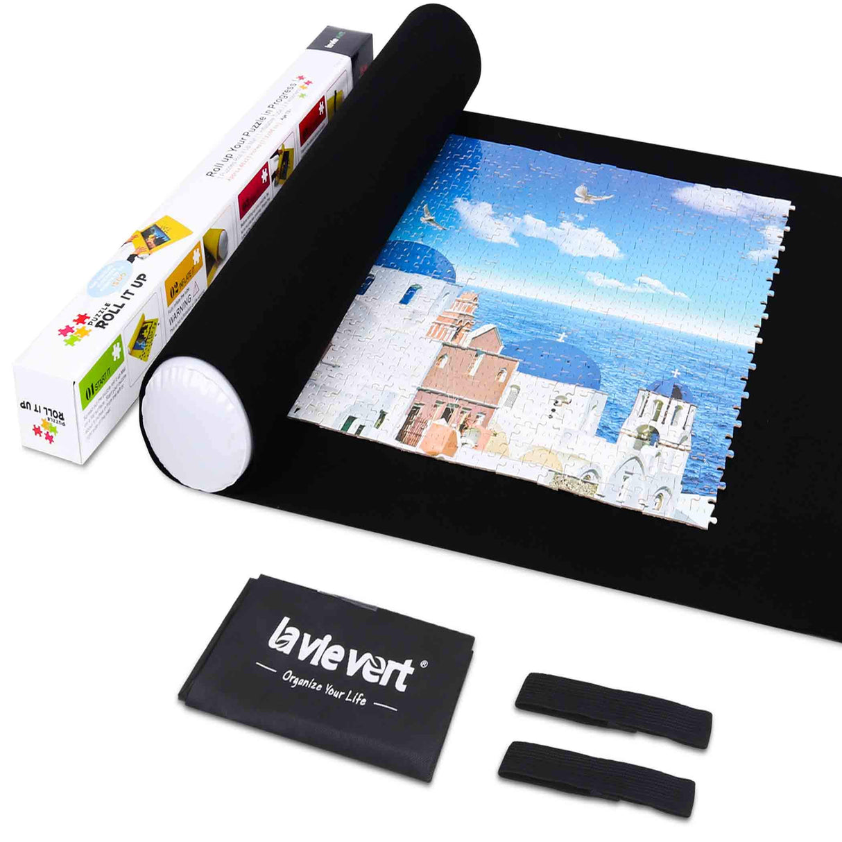 Lavievert Jigsaw Puzzle Roll Mat Puzzle Storage Saver Black Felt Mat, Long Box Package, No Folded Creases, Jigroll Up to 1,500 Pieces - Comes with A Drawstring Opening Design Bag LAVIEVERT
