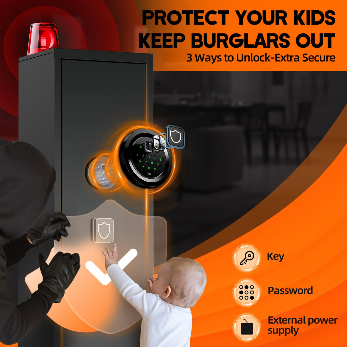 6-9 Gun Safe for Rifles and Pistols, Quick Access Electronic Key Lock, Alarm Mute Function, Black Steel, Adjustable Shelves & Gun Racks, Floor Mount Karuikev