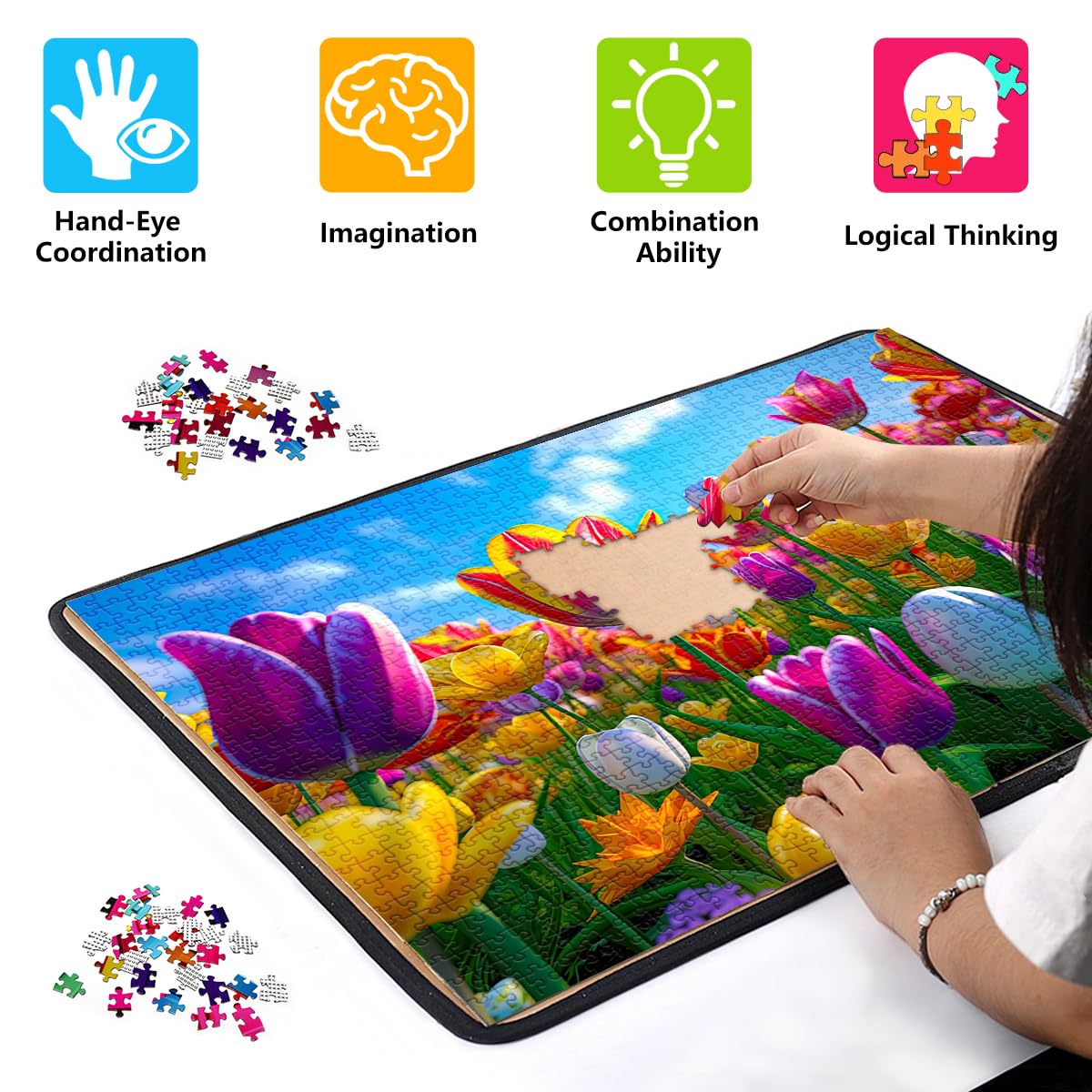 HUADADA Jigsaw Puzzles for Adults 1000 Piece Jigsaw Puzzles for Adults Challenging Game Puzzles with Letters on Back(Flower) HUADADA