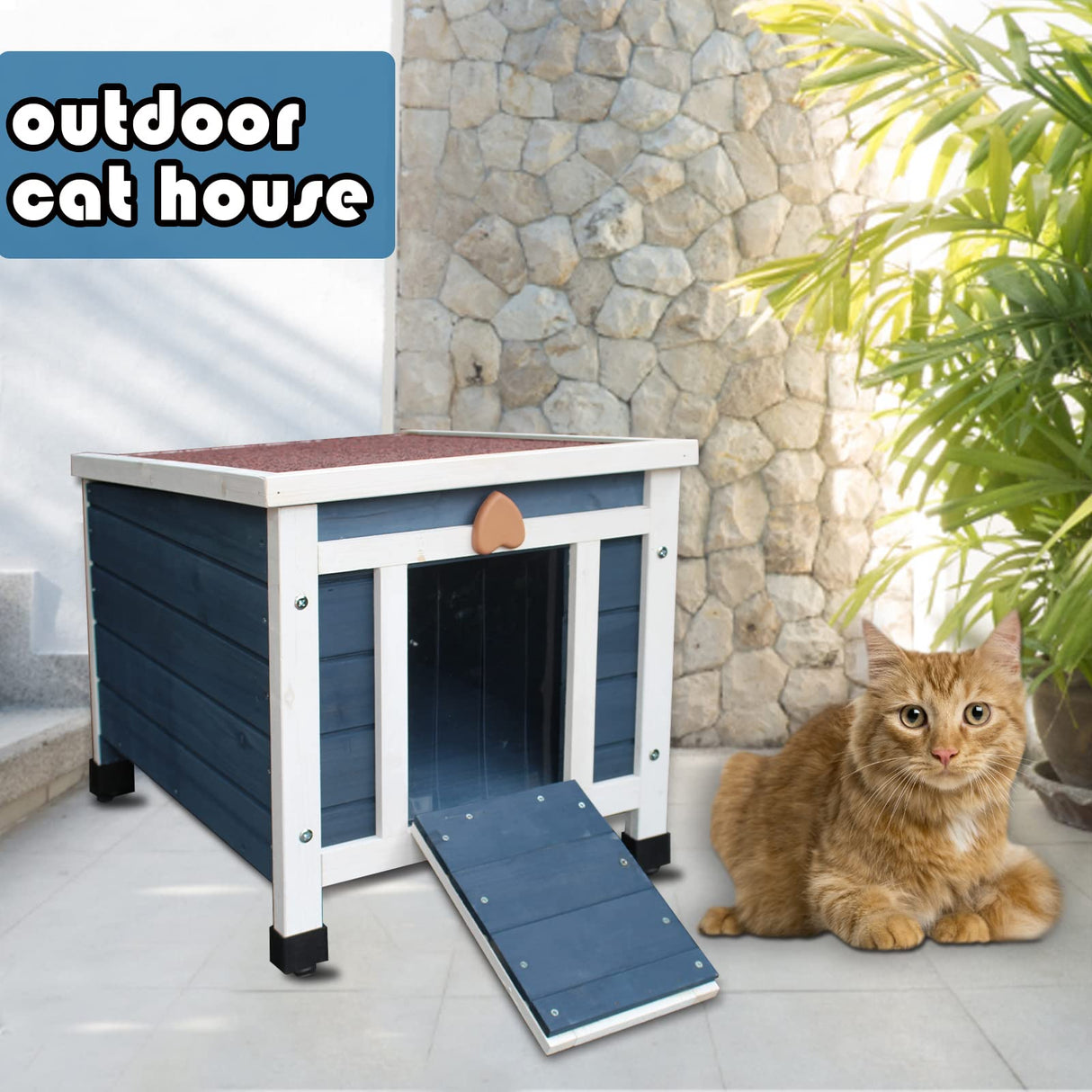 Rockever Outdoor Cat House,Outdoor cat Houses for Feral Cats Weatherproof Rabbit Hutch Small, Wooden Small Pet House and Habitats Rockever