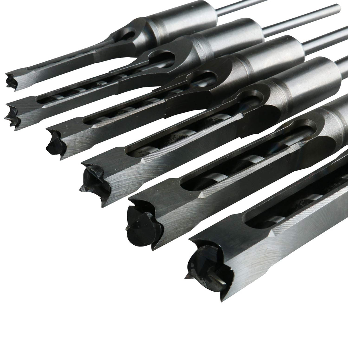 6pcs Square Hole Mortise Chisel Drill Bit Tools, 5/8" 9/16" 1/2" 3/8" 5/16" 1/4" HSS Woodworking Hole Saw Mortising Chisel Drill Bit Set, Different Sizes YaeKoo
