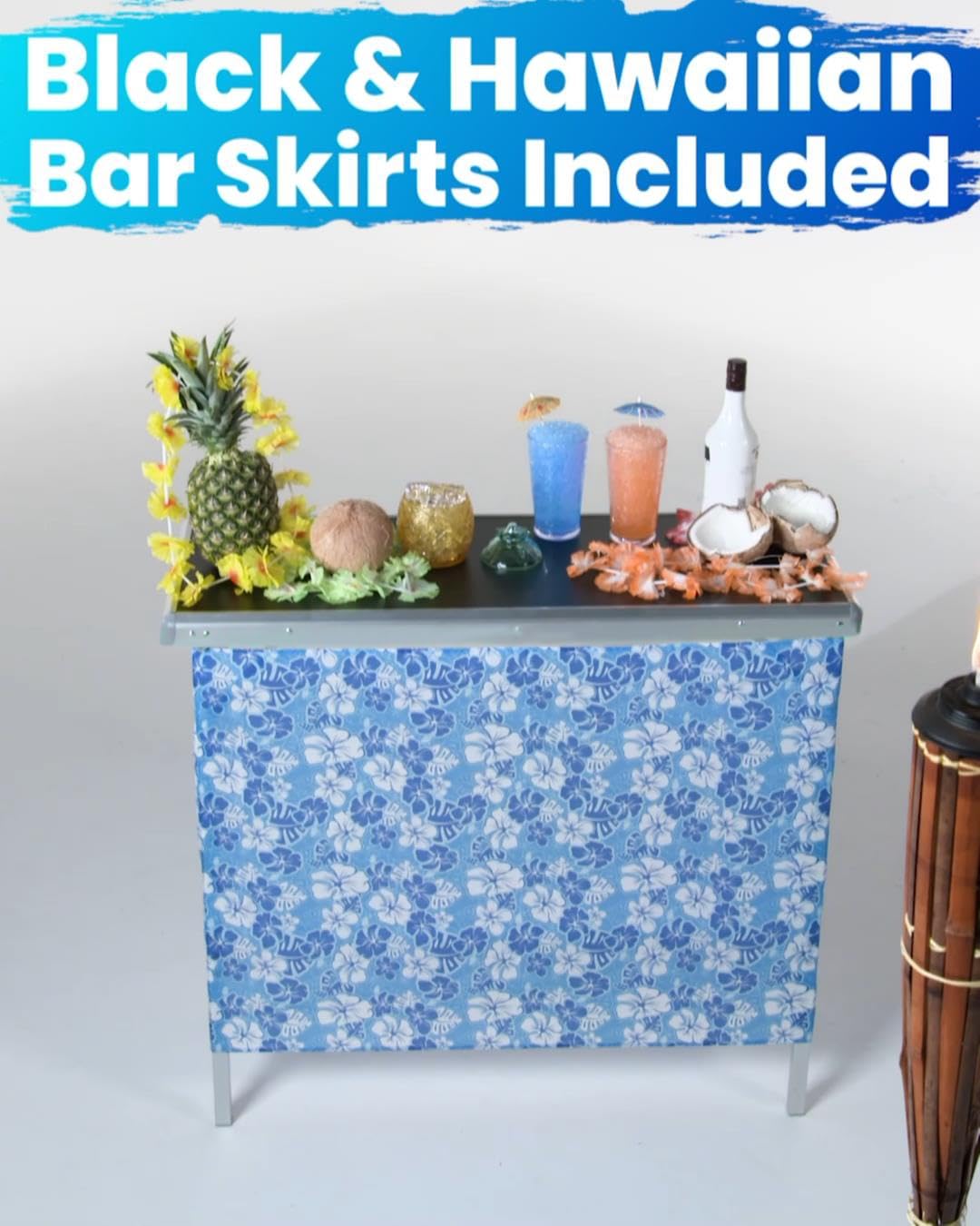 PARTYPONG Black Folding Portable Party Bar with Black Skirt, Storage Shelf, and Carrying Bag - Single Set PARTYPONG