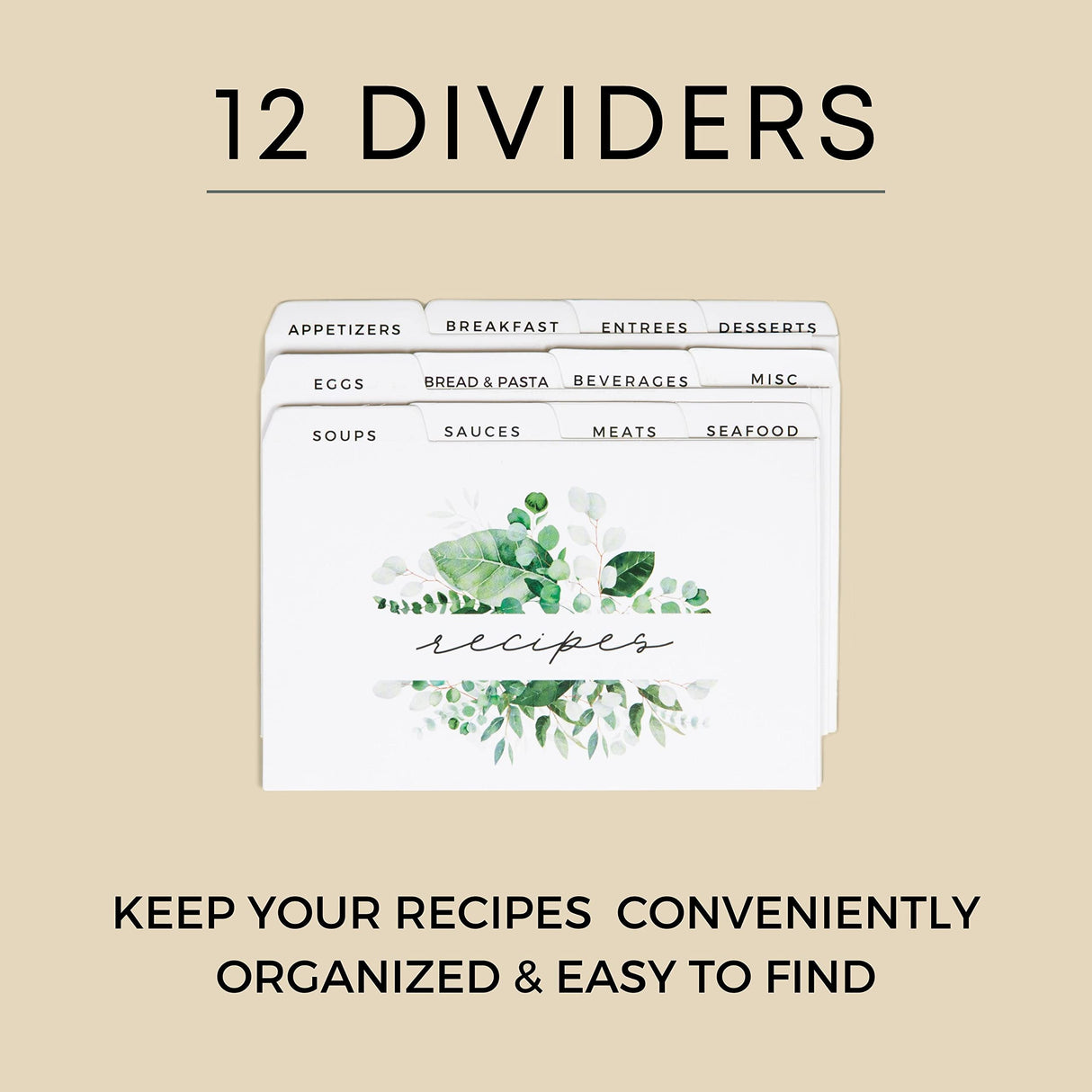 Pera Blanca Recipe Box with Cards and Dividers | Recipe Card Box Faux Leather Handle | 50 Eucalyptus Patterned Recipe Cards and Box Set | Wooden Recipe Box | Housewarming Gift | Recipe Box 4x6 Pera Blanca