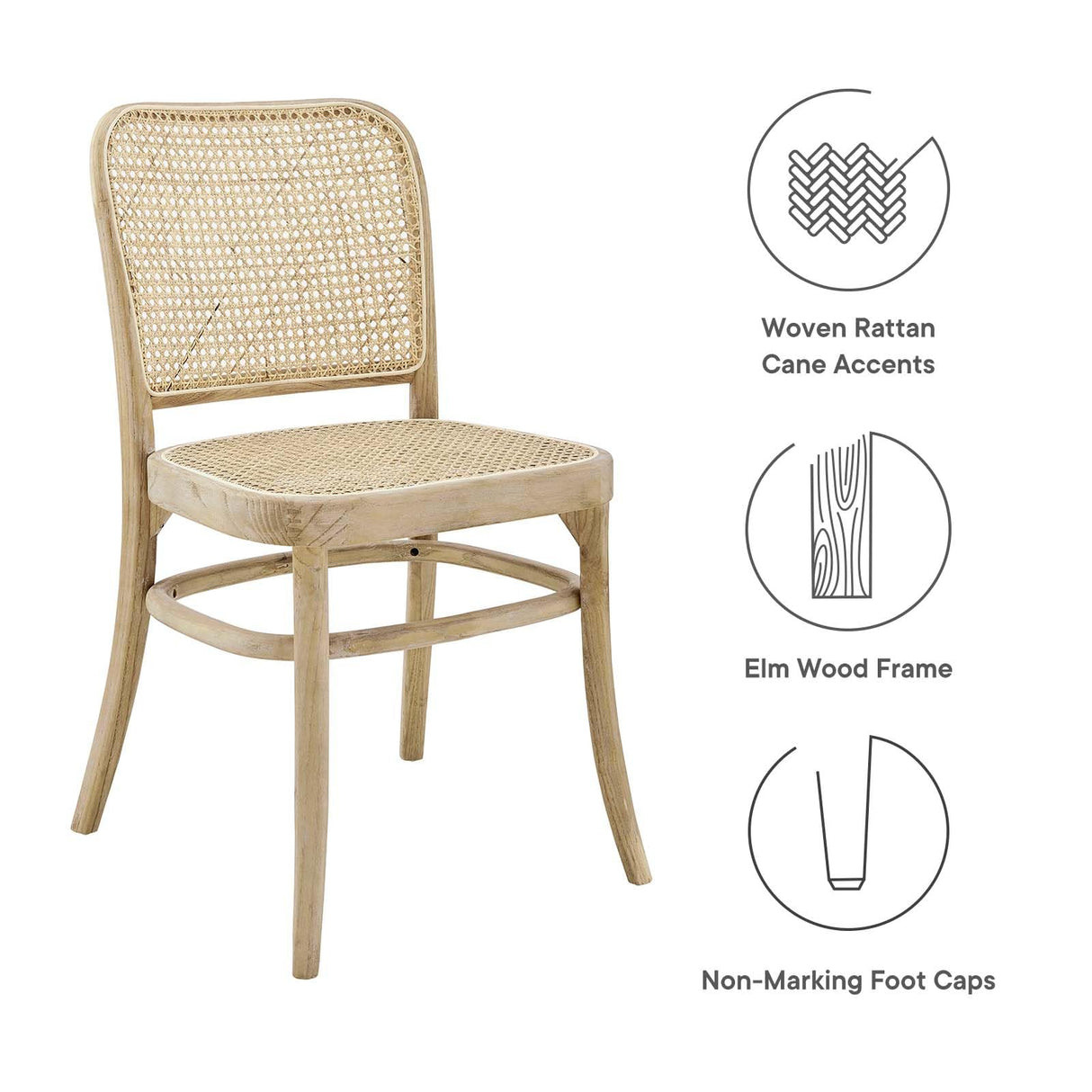 Modway Winona Elm Wood Cane Rattan Seat, Dining Side Chair, Gray Modway