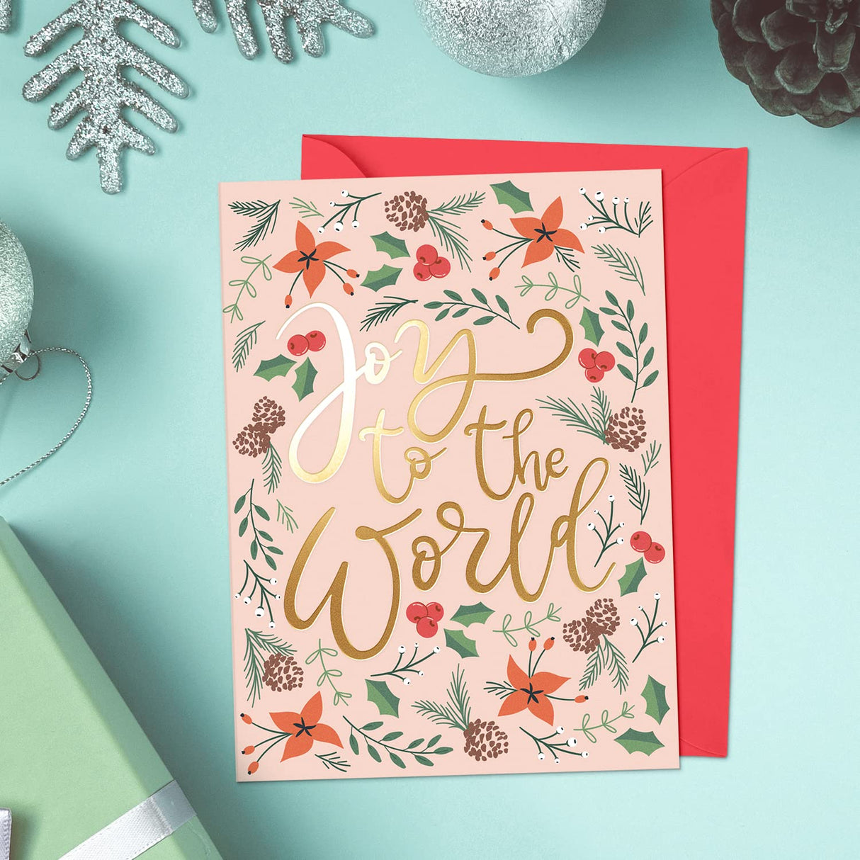 Christmas Cards Set - 24 Gold Foil Holiday Decor Sheets with Red Envelopes – 6 Assorted Designs Boxed for Easy Storage - Bulk Greeting and New Years sheets - 4.25”x5.75” Sweetzer & Orange