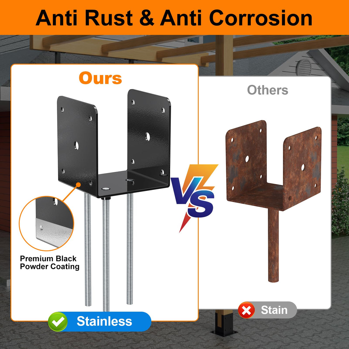 Heavy Duty 4x4 Concrete Post Base Anchor, U Shape Fence Post Spikes for Concrete 4x4 Post Base Anchor Metal Black Powder Coated (4 pcs) SPACEEUP