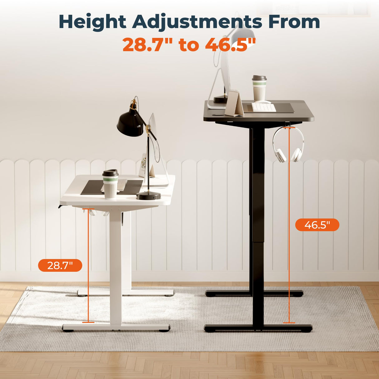 FitStand Adjustable Stand Up Desk with Memory Preset, Standing Desks 55 x 24 Inch Electric Home Office Desk Computer Workstation Splice, White Top + White Frame FitStand