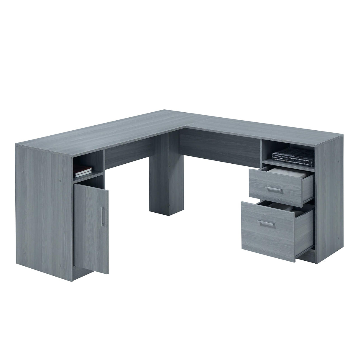 Techni Mobili Functional L-Shaped Computer Desk with storage, L is 59.5" wide x 59.5" Long, Grey Techni Mobili